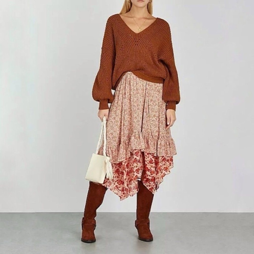 FREE PEOPLE Zuma Midi Skirt. Boho flowery skirt SIze 2